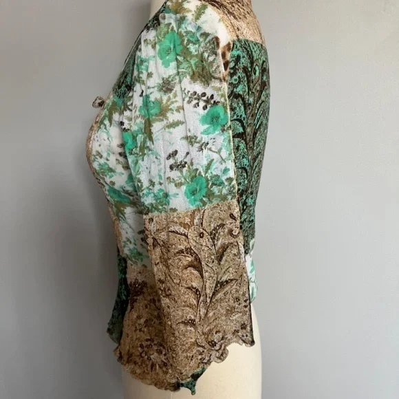 Roberto Cavalli Class Mesh 3/4‎ sleeves Parsley Floral cheetah Print Top Beach - Picture 6 of 11